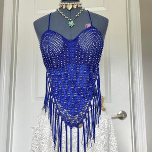 Fringe top beaded crochet halter top fringe top Beaded Boho indie knit crop top